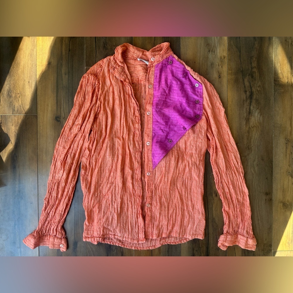 Vintage Samuel Robert Textured Blouse Colorblock Artsy Sz 6 needs repair - Picture 2 of 10